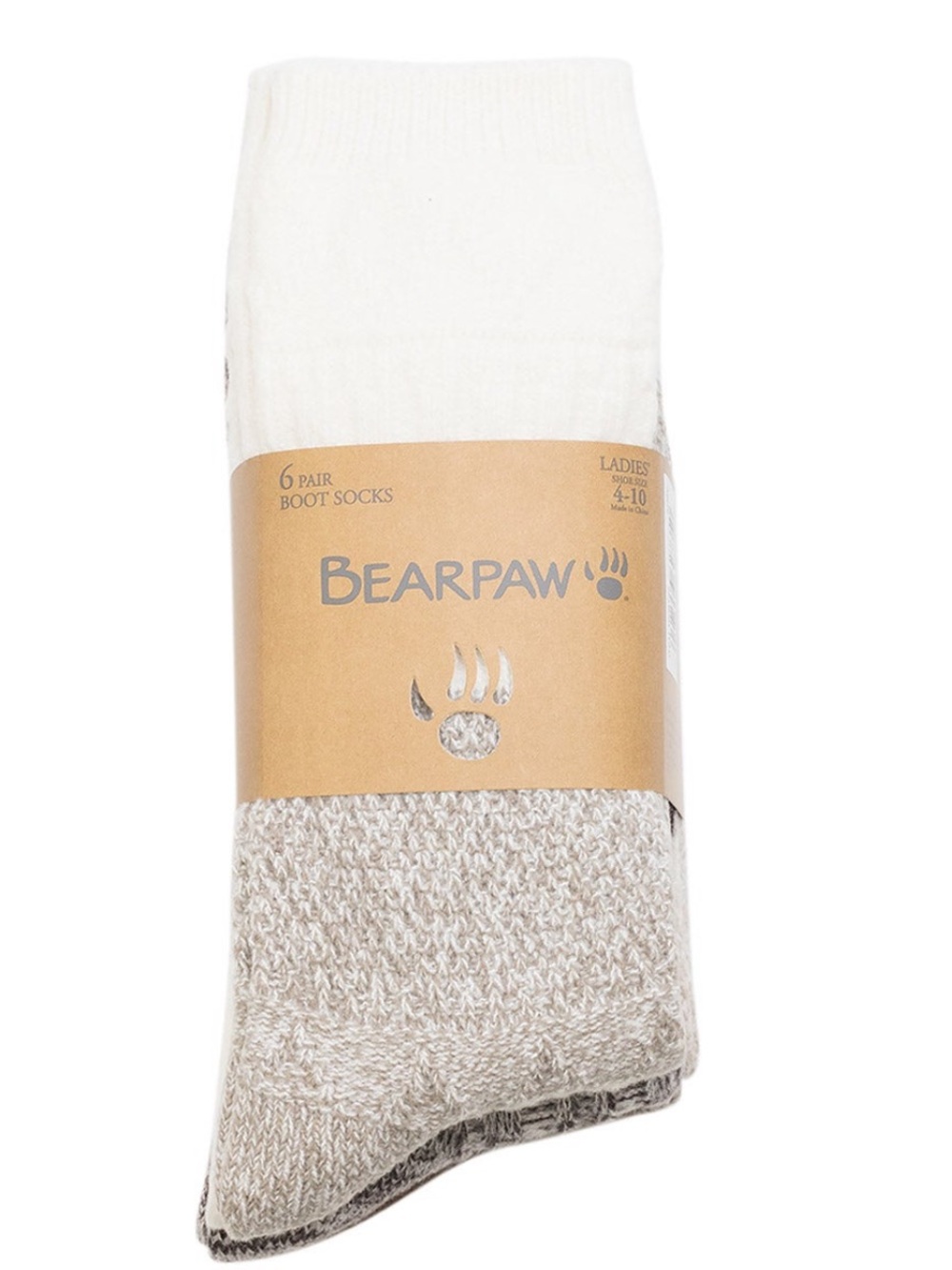 6 Pairs BearPaw Ladies Boot Socks Ivory and Heather Gray
